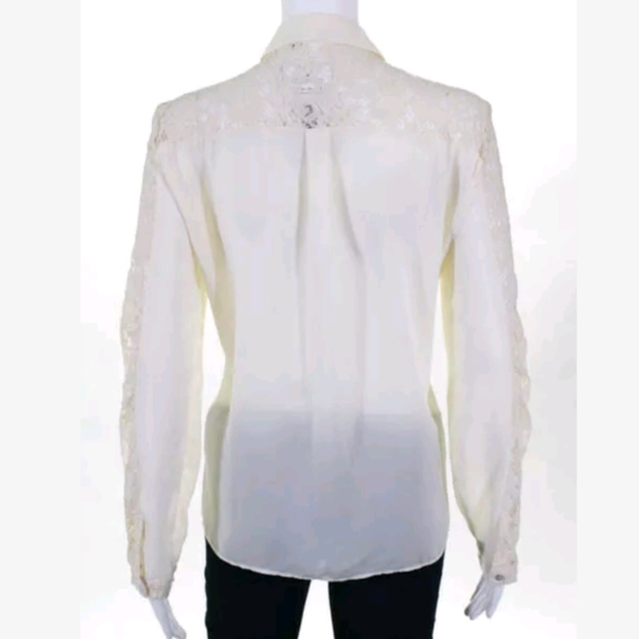 ZARA BASIC CREAM LACE LONG SLEEVE BUTTON UP SHIRT - Picture 3 of 4